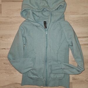Savvi  Women's Full Zip Fleece Hoodie Medium Teal Blue Thumb Holes Jacket